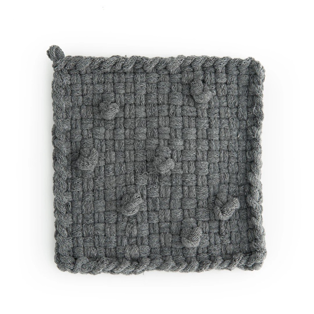 NWT handmade 100% cotton woven bobble potholder or trivet grey